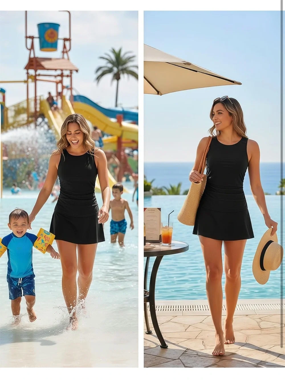 Black Tankini Swimsuits With Skirt - Two Piece Tummy Control S. 2378/bb6-2